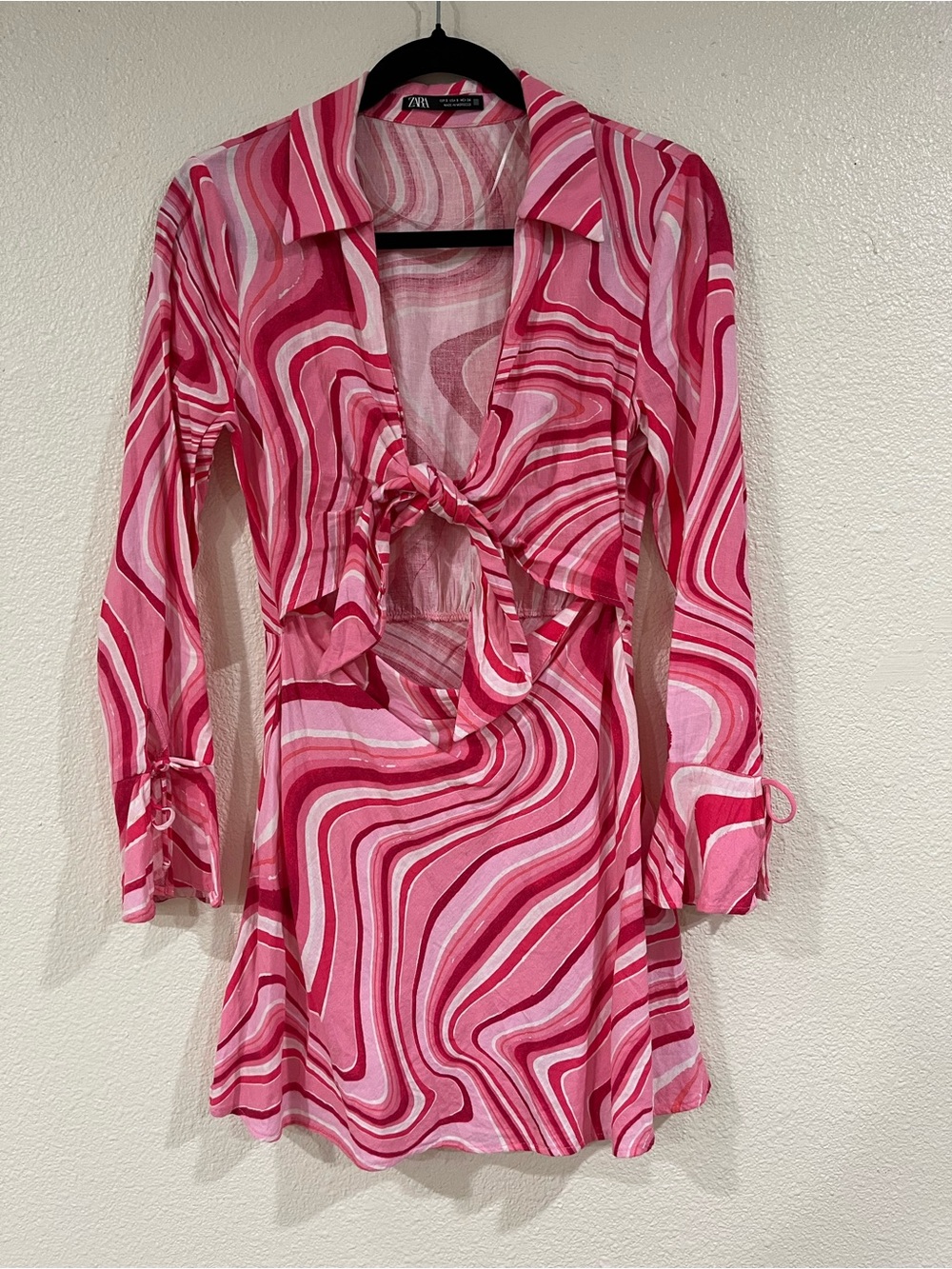 Zara Pink & Fuchsia Swirl Tie-Front Mini Dress
